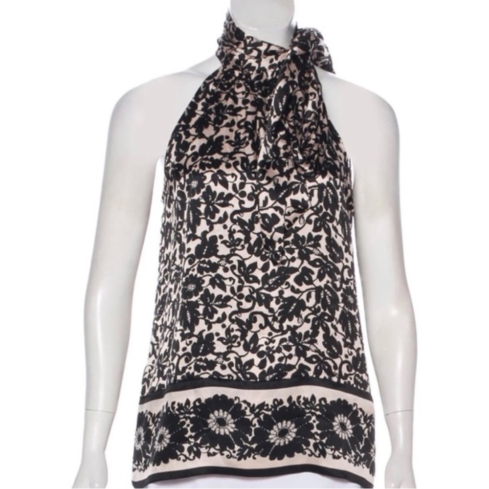 Diane Von Furstenberg Arum 100% Silk Top High Neck Tank Sz 6 Classic Classy